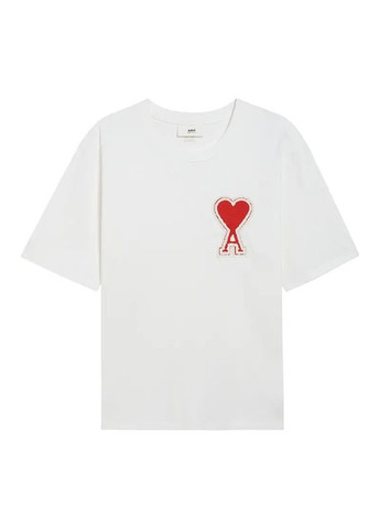 Белая футболка женская ami paris с красным сердечком белый с коротким рукавом No Brand