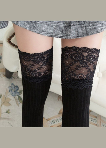 Гольфы с кружевами за колено черные One Size No Brand (308016776)