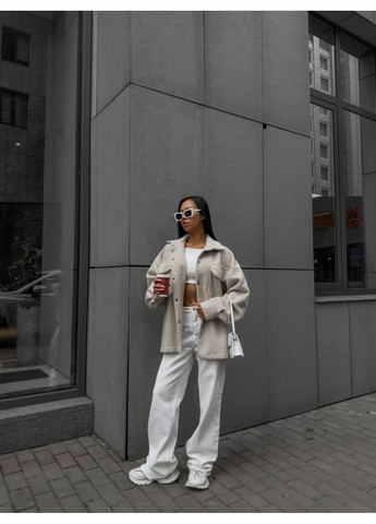 Бежевая повседневный рубашка однотонная No Brand