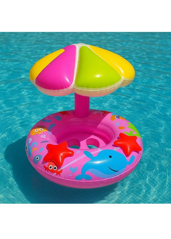 Детский надувной круг с прорезями для ног зонтиком для купания плавания в бассейне на пляже 78 см (480468-Prob) Розовый Unbranded (336144007)