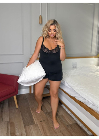 Черная всесезон бархатная пижама шорты и майка с кружевом майка + шорты Nositi