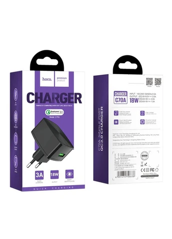 Мережевий зарядний пристрій C70A USB QC чорний Hoco (389206738)