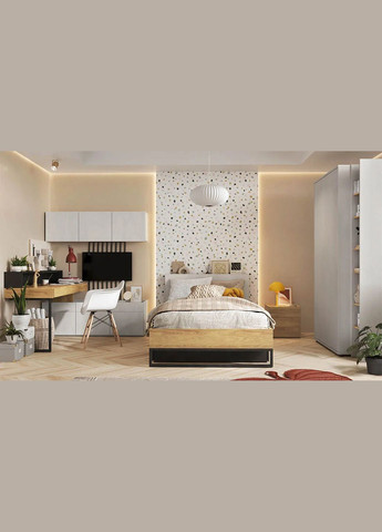 Підліткове односпальне ліжко Тін Флекс / Teen Flex 90x200 з ящиком сірий/гікорі/чорний TF-16 (ЦБМ) LENART (347324673)