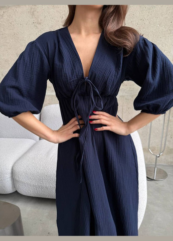 Темно-синее праздничный платье No Brand однотонное