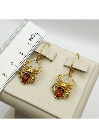 Сережки срібні з бурштином "Павук" 5,07 г No Brand (369736795)