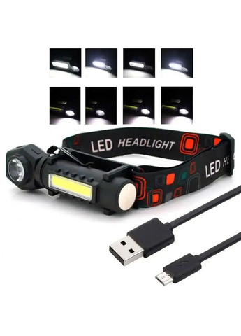 Ліхтарик LED налобний акумуляторний з USB зарядкою WT - 621 ударостійкий з налобним ремінцем, кліпсою і магнітом Watton (369802707)