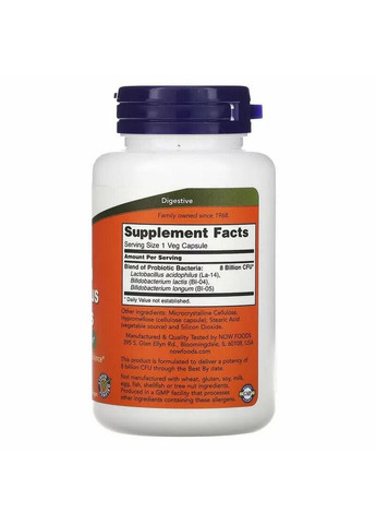 Пробіотики та пребіотики 8 Billion Acidophilus & Bifidus, 60 вегакапсул Now (294929123)
