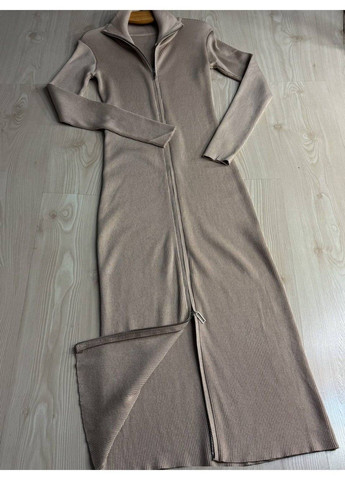 Бежева сукня жіноча joy one 421 в’язана довга на блискавці в рубчик No Brand