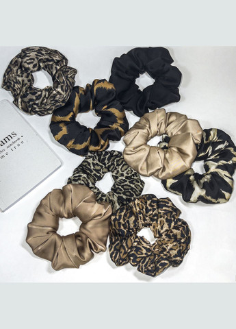 Набір резинок для волосся - Скранчі - 3 резинки з шовка-сатина леопардові InRed (306437384)