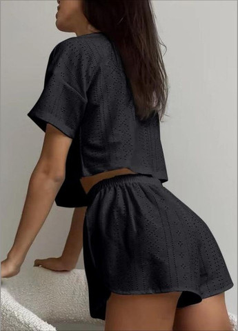 Черная женская пижама комплект для дома футболка + шорты Veronica