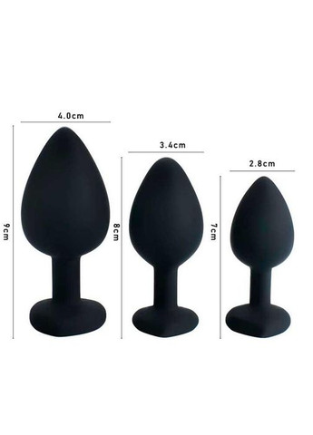 Набір силіконових анальних пробок "Сердечко" з кристалом 3 шт (S/M/L) - Анальні іграшки No Brand (370612114)