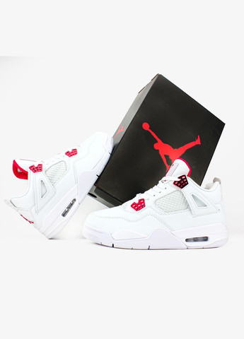 Белые всесезонные кроссовки мужские и женские nike air jordan 4 retro metallic red white | найк аир джордан 4 ретро белые No Brand