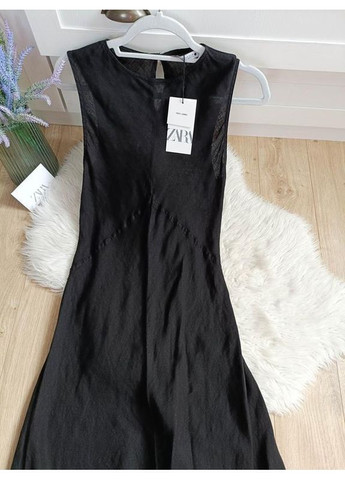 Чорна сукня міді довжини з вмістом льону Zara