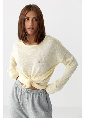 Желтый демисезонный легкий вязаный джемпер в полоску - красный цвет Lurex