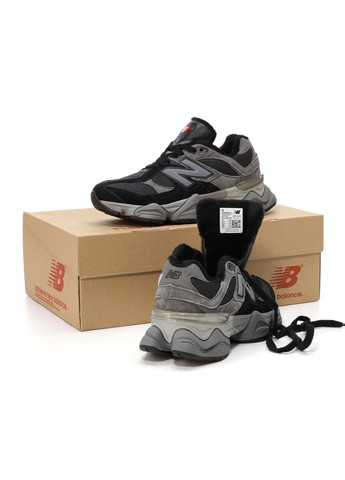 Черные зимние кроссовки зимние мужские и женские new balance 9060 winter black gray fur | нью беланс 9060 черные серые с мехом No Brand
