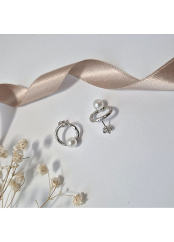 Срібні сережки гвоздики на фіксаторах Коло з Білою Перлиною срібло 925 проби Родоване вс447р 2.28г Nobrand (364653499)