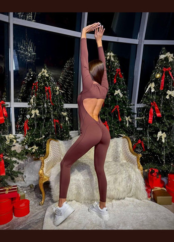 Спортивний комбінезон (довгий з рукавом) з чашками та пуш-ап, шоколадного кольору, розмір S Trends комбінезон-брюки однотонний коричневий спортивний