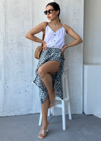 Серая повседневная с анималистичным узором изысканная повседневная легкая летняя медь юбка высокой посадки с анималистическим принтом и вырезом сбоку Tik-Tak