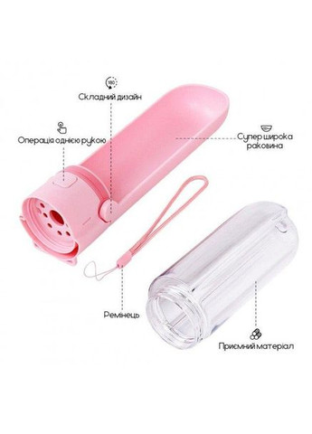 Портативна поїлка 300 мл, похідна пляшка для собак зі шнурком Рожевий Redminut (299915654)