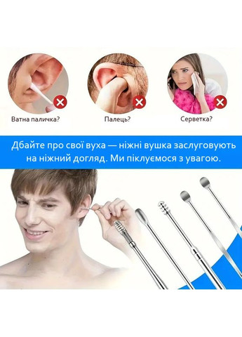 Набор инструментов для чистки ушей из нержавеющей стали в металлическом чехле с карабином 10 шт No Brand (352768056)
