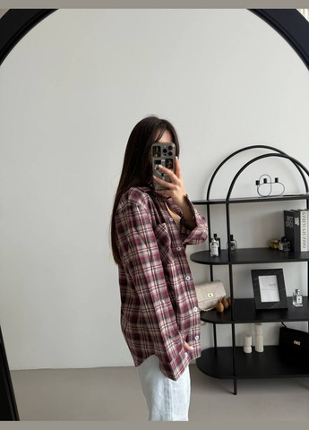 Бордовая повседневный рубашка в клетку Україна с длинным рукавом