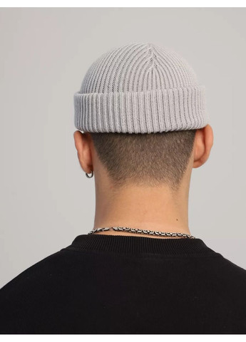 Унисекс шапка мини-бини с отворотом двойная вязка, универсальный размер STD (366343565)