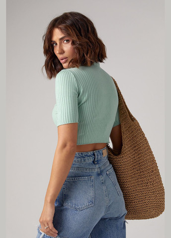 М'ятний демісезонний жіноча укорочена водолазка з коротким рукавом Lurex