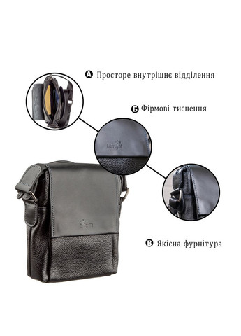 Мужская кожаная сумка через плечо с двумя карманами на молнии черная (sku_11174) No Brand (328922213)