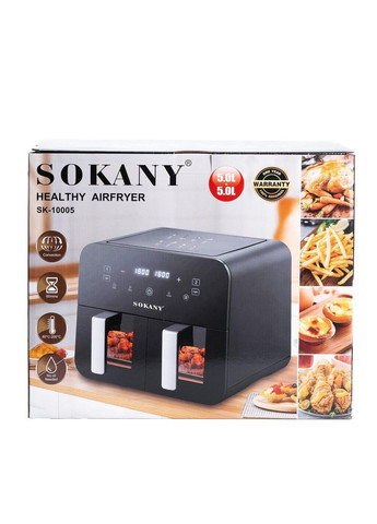 Аерогриль-фритюрниця SK-10005 сенсорна з двома відділеннями на 10 літрів 2400 Вт Sokany (333342777)