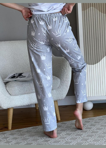 Серая всесезон брюки пижамные женские из бязи короны Cosy С211P