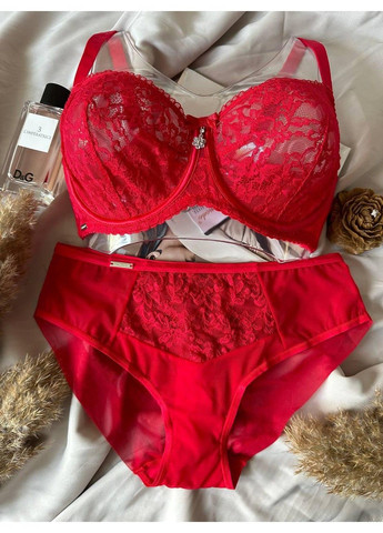 Красный женское нижнее белье чашка с с кружевом комплект красный Lanny Mode