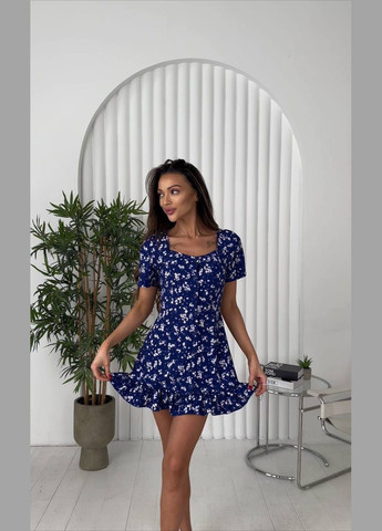 Синее повседневный, праздничный женское мини платье в цветочном принте. бэби долл Avanti с цветочным принтом