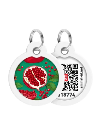 Адресник для собак і котів металевий Smart ID з QR паспортом, малюнок "Гранати", коло, Д 30 мм WAUDOG (402034541)
