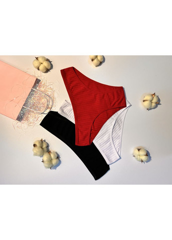 Набір жіночих бавовняних трусиків-сліпів у рубчик, 3 шт, універсальні кольори (чорний, білий, бордовий), р. S–L Finetoo (360788871)