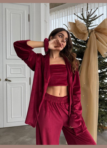 Бордова всесезон піжама трійка сорочка + топ + брюки Garna