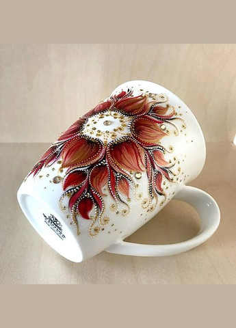 Чашка біла порцелянова з авторським розписом ручної роботи "Гранатовий квітка" No Brand (349843456)