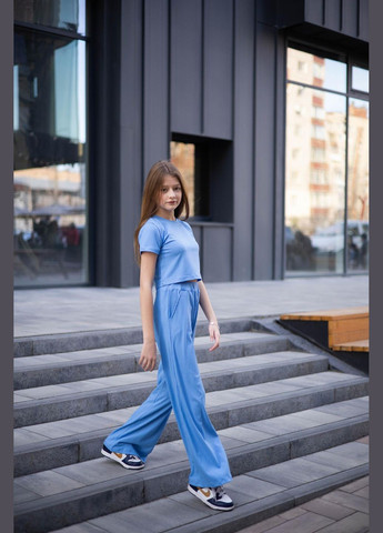 Блакитний літній к-м рубчик "палаццо+топ" брючний IRmAS