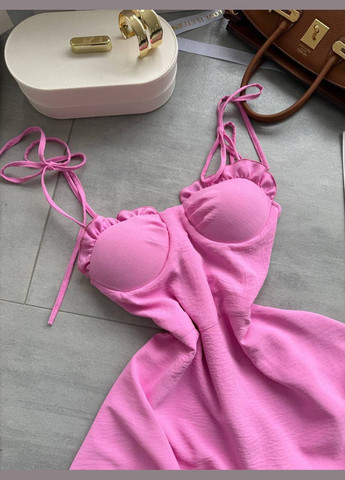 Розовое праздничный, повседневный, вечернее легкое женское платье креп жатка No Brand