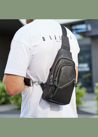 Мужской слинг через плечо кожа черный Tiding Bag (302391004)