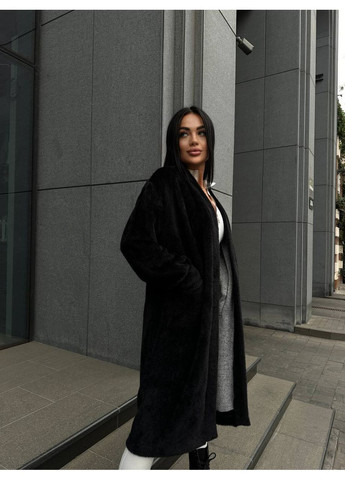 Чорне демісезонне Жіноче пальто з еко-хутра оверсайз Україна