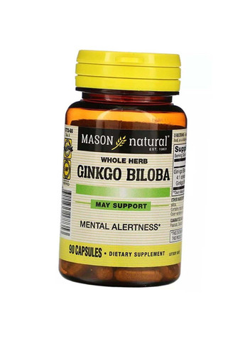 Экстракт гинкго билоба из цельного растения Whole Herb Ginkgo Biloba 90капс Mason Natural (292711057)