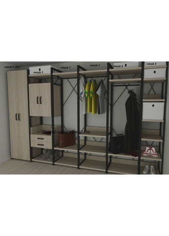 Шафа Гардероб Уні секція 7 серії Конект 220x60x50см Чорний метал ДСП 16 мм (FRD-104561) Ferrum-decor (362267741)