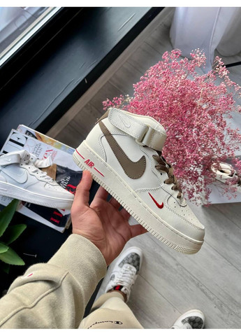 КРОССОВКИ ЖЕНСКИЕ NIKE AIR FORCE 1 MID MOCCO WINTER НАЙК АИР ФОРС 1 ПРЕМИУМ No Brand бежевые зима (367174635)