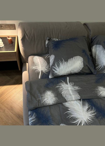 Постільна білизна двоспальна євро темно-сіра з пір'ям Фланель Байка 953 Ananasko (316505387)