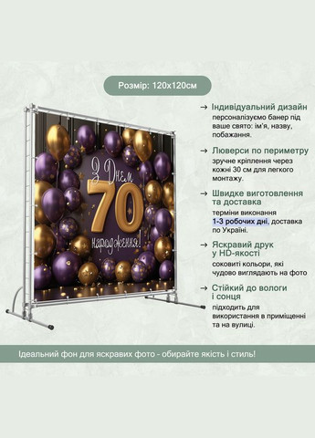Банер для фотозони "З Днем народження" | 1.2×1.2 м | Святковий фон №42133 Vinylpex (360982142)