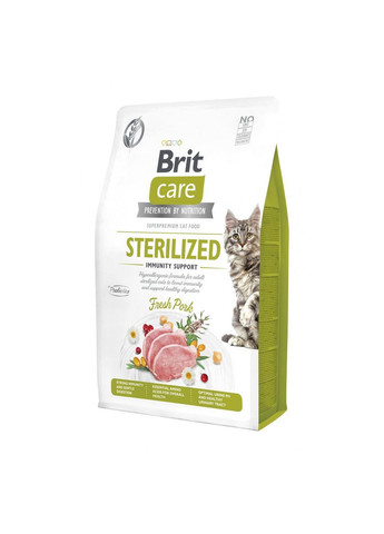 Сухий корм для стерилізованих котів Care Cat Grain Free Sterilized Immunity Support 2кг, зі свининою Brit (292114422)