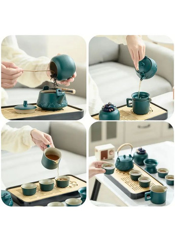 Набор для чайной церемонии на 6 персон керамический чайный сервиз 14 предметов в кейсе Бирюзовый No Brand (329729367)