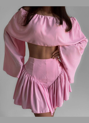 Рожевий літній жіночий комплект з топом та спідницею Avanti