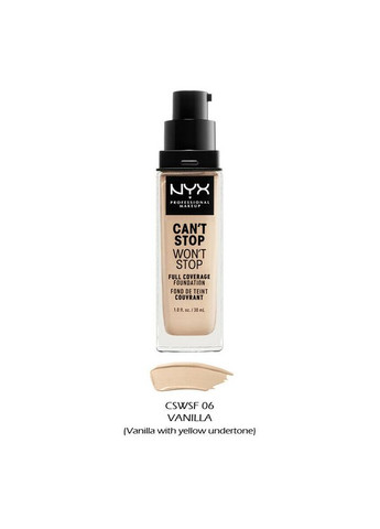 Тональна основа CAN NOT STOP WILL NOT STOP FULL COVERAGE FOUNDATION VANILLA VANILLA WITH YELLOW (CSWSF06) NYX Professional Makeup (280266078)
