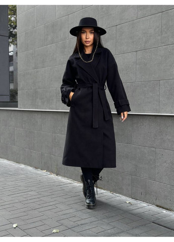 Черное демисезонное Женское пальто из турецкого кашемира на саржевой подкладке — стиль и комфорт (замеры в описании) Vione